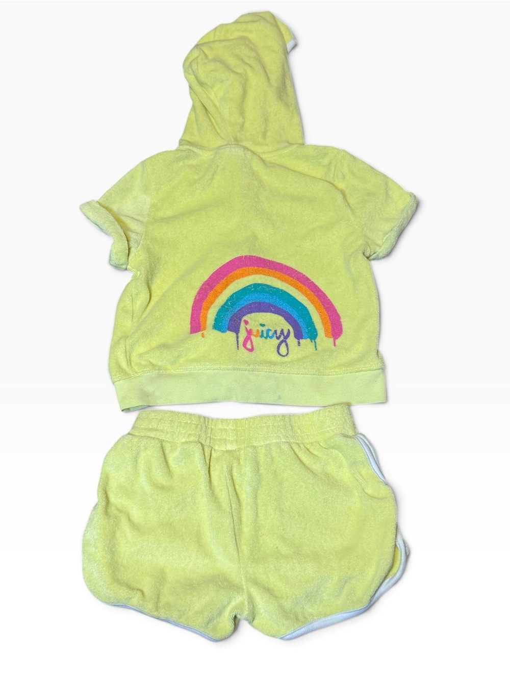 Juicy Couture Yellow Terry Hooded Top & Shorts Set with Rainbow Size 7